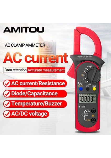 ST202 Kırmızı Amıtou ST202 Dijital Profesyonel Multimetre Kelepçe Gerilim Göstergesi Ampermetre Amperometrik Pens Metre Araçları Elektrikçi Için (Yurt Dışından) modelleri