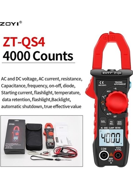Zt-Qs4 Zoyı Zt-Qs4 Dijital Pens Metre Multimetre 600A Test Cihazı Ac/dc Akım 6000 Sayımlar True Rms Kapasite Ncv Ohm Hz Transistör (Yurt Dışından)