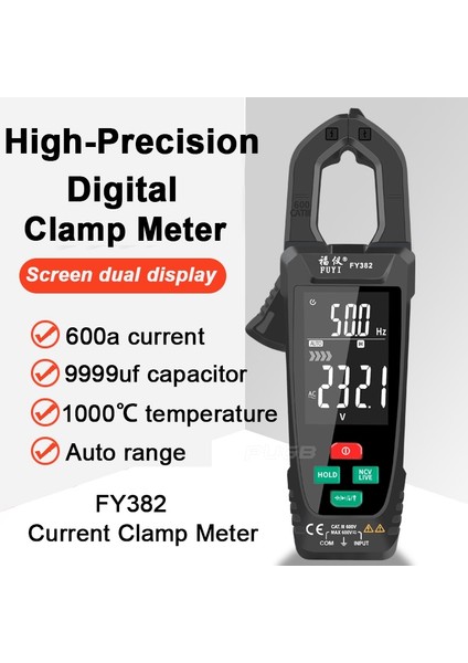 TS18A FY382 Büyük Ekran Dijital Pens Metre Akıllı Ac Gerilim Akım Kelepçesi True Rms Otomatik Aralığı Sıcaklık Kapasite Ohm Hz Ampermetre Pense (Yurt Dışından) fiyatları