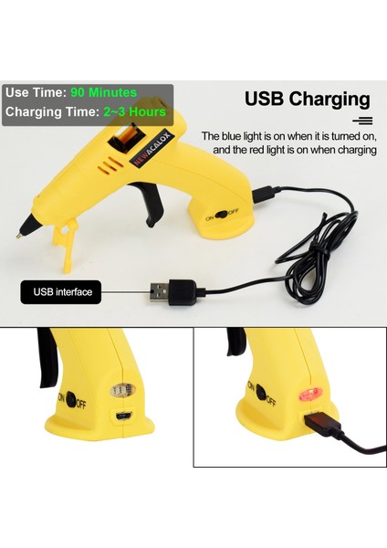 SD7L120N20 12W Newacalox Akülü Sıcak Tutkal Tabancası Kiti ile 100 Adet Tutkal Çubukları USB Şarj Edilebilir Tutkal Tabancası Hızlı Isıtma Çocuklar Yetişkinler Için Dıy El Sanatları (Yurt Dışından)