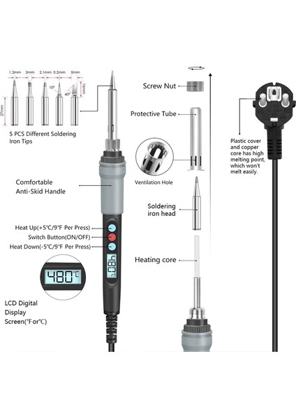 90W Set1 Ab 90W Havya, Ayarlanabilir 180 ~ 480°C Tamir Kaynak Aletleri Istasyonu 220V 110V LCD Dijital Ekran Havya Seti Seti (Yurt Dışından) fırsatları