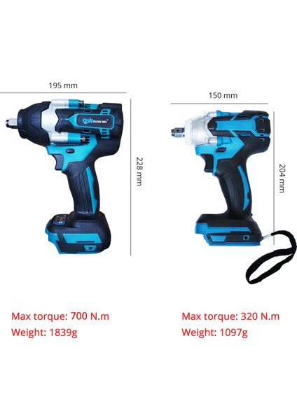 320N.M Akülü Darbeli Anahtar 1/2 Inç Fırçasız Yüksek Torklu Güç Darbeli Anahtar Araba Ev Için Max TORQUE320N.M/700N.M, Yalnızca Araçlar (Yurt Dışından)