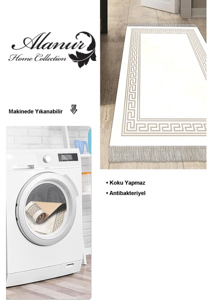 Dijital Mutfak Halısı Yıldız Deri Kaymaz Taban Saçaklı Modern Cassietta Krem