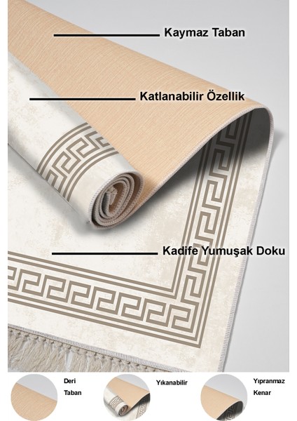 Dijital Mutfak Halısı Yıldız Deri Kaymaz Taban Saçaklı Modern Cassietta Krem