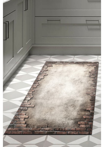 Dijital Mutfak Halısı Trend Keçe Kaymaz Taban Modern Kailey Gri