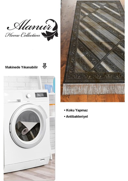 Dijital Mutfak Halısı Trend Keçe Kaymaz Taban Saçaklı Modern Jonna Kahve