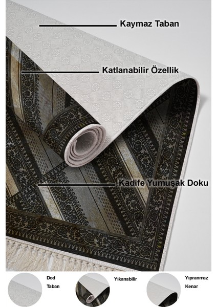 Dijital Mutfak Halısı Trend Keçe Kaymaz Taban Saçaklı Modern Jonna Kahve