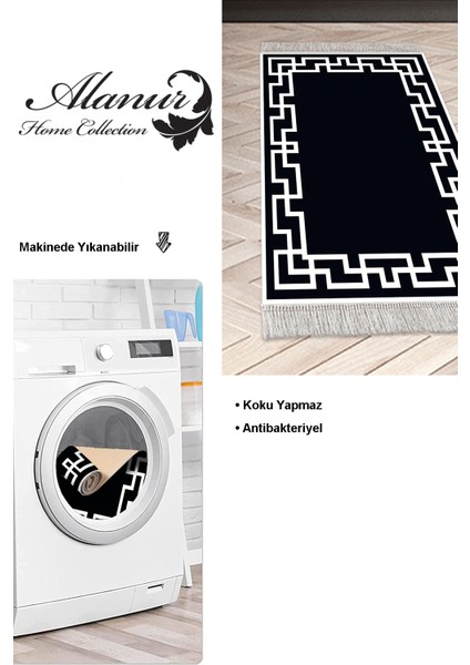 Dijital Mutfak Halısı Yıldız Deri Kaymaz Taban Saçaklı Modern Constance Siyah modelleri