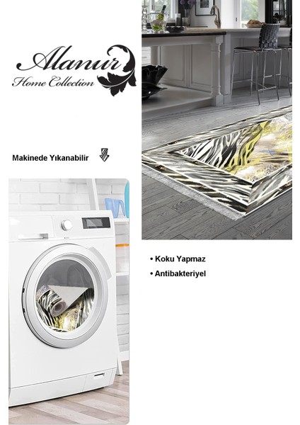 Dijital Mutfak Halısı Trend Keçe Kaymaz Taban Saçaklı Modern Elliot Gri