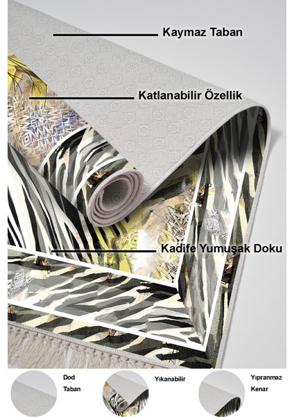 Dijital Mutfak Halısı Trend Keçe Kaymaz Taban Saçaklı Modern Elliot Gri