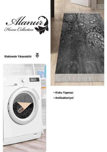 Dijital Mutfak Halısı Yıldız Deri Kaymaz Taban Saçaklı Modern Aubree Gri modelleri