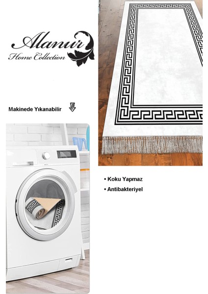 Dijital Mutfak Halısı Yıldız Deri Kaymaz Taban Saçaklı Modern Cassietta Antrasit modelleri