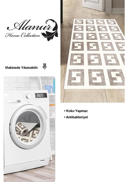 Dijital Mutfak Halısı Trend Keçe Kaymaz Taban Modern Tess Bej