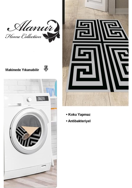 Dijital Mutfak Halısı Yıldız Deri Kaymaz Taban Modern Jem Gri