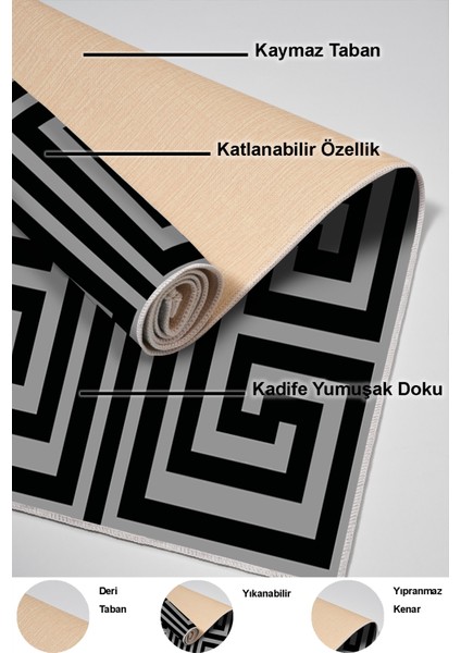 Dijital Mutfak Halısı Yıldız Deri Kaymaz Taban Modern Jem Gri