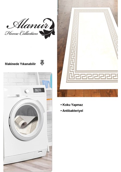 Dijital Mutfak Halısı Trend Keçe Kaymaz Taban Modern Cassietta Krem