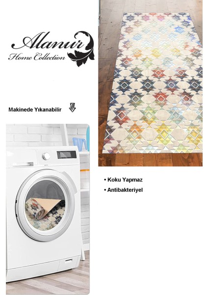 Dijital Mutfak Halısı Yıldız Deri Kaymaz Taban Modern Cyan Renkli modelleri