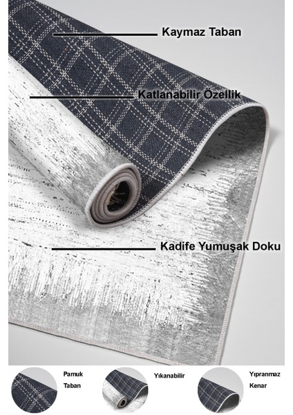 Dijital Mutfak Halısı Star Pamuk Kaymaz Taban Modern Evelina Gri indirimleri