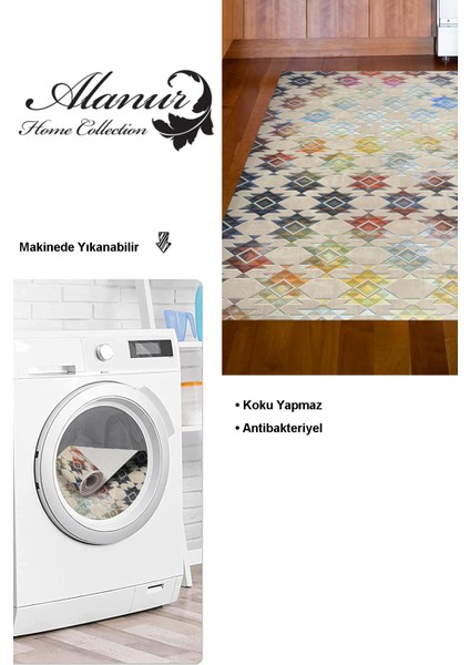 Dijital Mutfak Halısı Trend Keçe Kaymaz Taban Modern Cyan Renkli