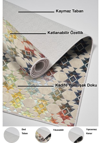 Dijital Mutfak Halısı Trend Keçe Kaymaz Taban Modern Cyan Renkli