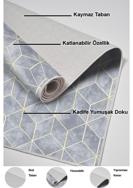 Dijital Mutfak Halısı Trend Keçe Kaymaz Taban Modern Hope Mavi