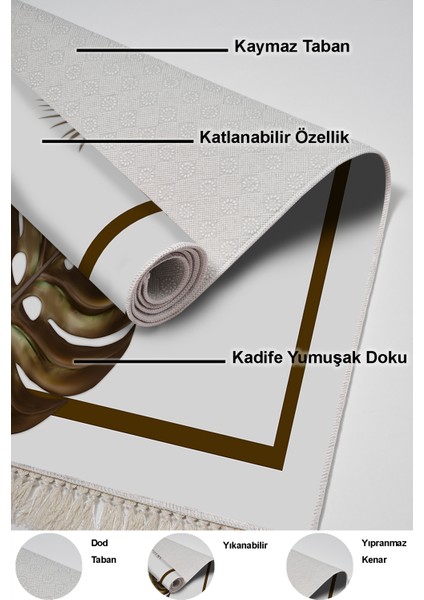 Dijital Mutfak Halısı Trend Keçe Kaymaz Taban Saçaklı Modern Alys Krem