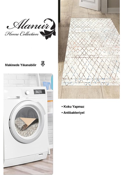 Dijital Mutfak Halısı Yıldız Deri Kaymaz Taban Iskandinav Malu Bej