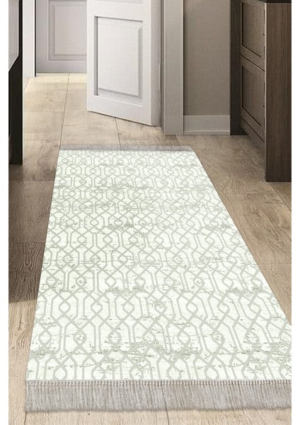 Dijital Mutfak Halısı Yıldız Deri Kaymaz Taban Saçaklı Modern Eliana Yeşil