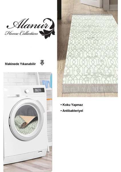 Dijital Mutfak Halısı Yıldız Deri Kaymaz Taban Saçaklı Modern Eliana Yeşil modelleri