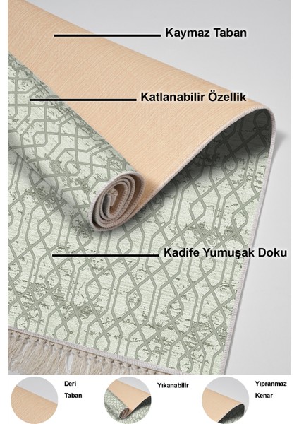 Dijital Mutfak Halısı Yıldız Deri Kaymaz Taban Saçaklı Modern Eliana Yeşil indirimleri