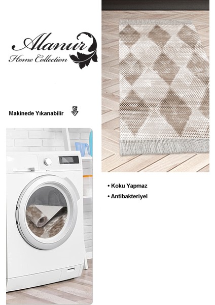 Dijital Mutfak Halısı Trend Keçe Kaymaz Taban Saçaklı Iskandinav Amaris Kahve