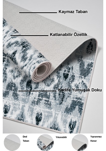 Dijital Mutfak Halısı Trend Keçe Kaymaz Taban Iskandinav Annika Mavi