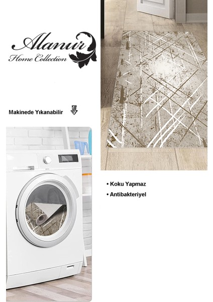 Dijital Mutfak Halısı Trend Keçe Kaymaz Taban Modern Allissa Kahve