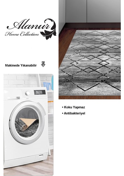 Dijital Mutfak Halısı Yıldız Deri Kaymaz Taban Modern Zanna Siyah