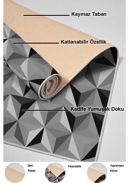 Dijital Mutfak Halısı Yıldız Deri Kaymaz Taban Modern Elyta Gri