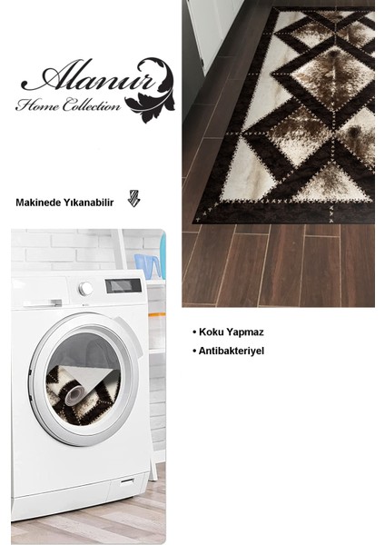 Dijital Mutfak Halısı Trend Keçe Kaymaz Taban Modern Posy Kahve