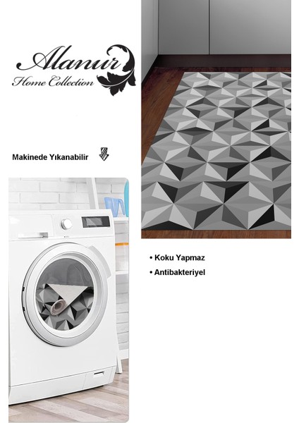 Dijital Mutfak Halısı Trend Keçe Kaymaz Taban Modern Elyta Gri