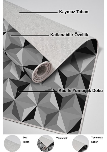 Dijital Mutfak Halısı Trend Keçe Kaymaz Taban Modern Elyta Gri