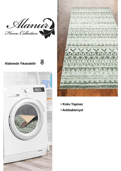 Dijital Mutfak Halısı Yıldız Deri Kaymaz Taban Iskandinav Mali Yeşil