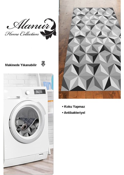 Dijital Mutfak Halısı Star Pamuk Kaymaz Taban Modern Elyta Gri