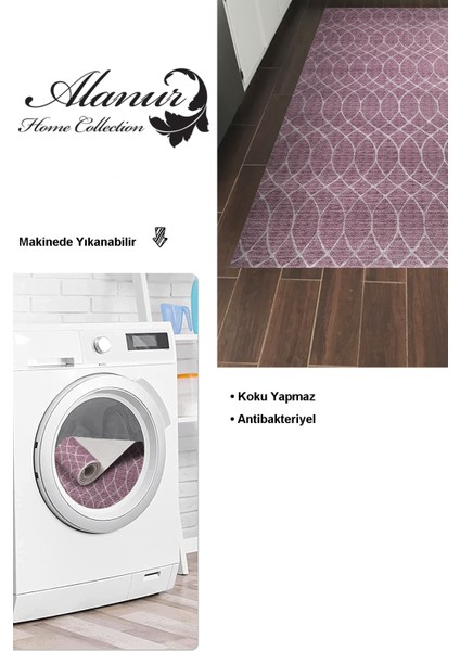Dijital Mutfak Halısı Trend Keçe Kaymaz Taban Iskandinav Celestine Gül Kurusu