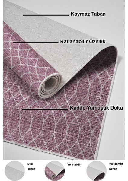 Dijital Mutfak Halısı Trend Keçe Kaymaz Taban Iskandinav Celestine Gül Kurusu
