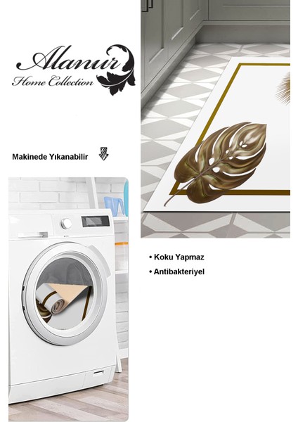 Dijital Mutfak Halısı Yıldız Deri Kaymaz Taban Modern Alys Krem