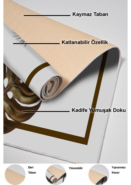 Dijital Mutfak Halısı Yıldız Deri Kaymaz Taban Modern Alys Krem