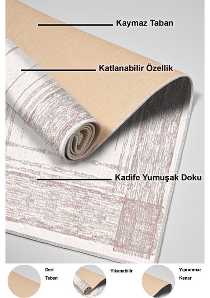 Dijital Mutfak Halısı Yıldız Deri Kaymaz Taban Modern Rana Pembe