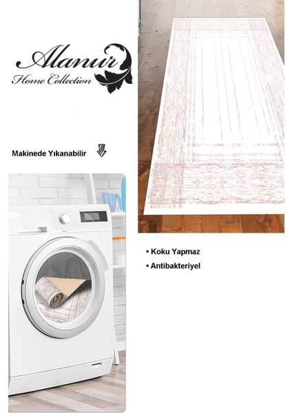 Dijital Mutfak Halısı Yıldız Deri Kaymaz Taban Modern Rana Pembe