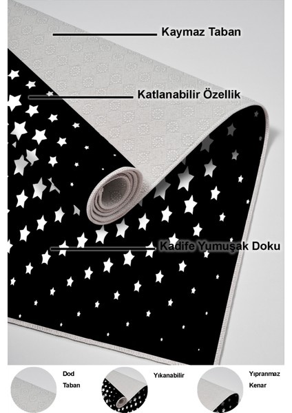Dijital Mutfak Halısı Trend Keçe Kaymaz Taban Modern Willow Siyah