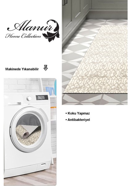 Dijital Mutfak Halısı Trend Keçe Kaymaz Taban Modern Eliana Vizon