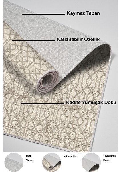 Dijital Mutfak Halısı Trend Keçe Kaymaz Taban Modern Eliana Vizon