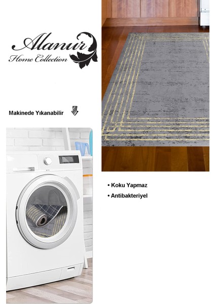 Dijital Mutfak Halısı Star Pamuk Kaymaz Taban Modern Shelbi Antrasit